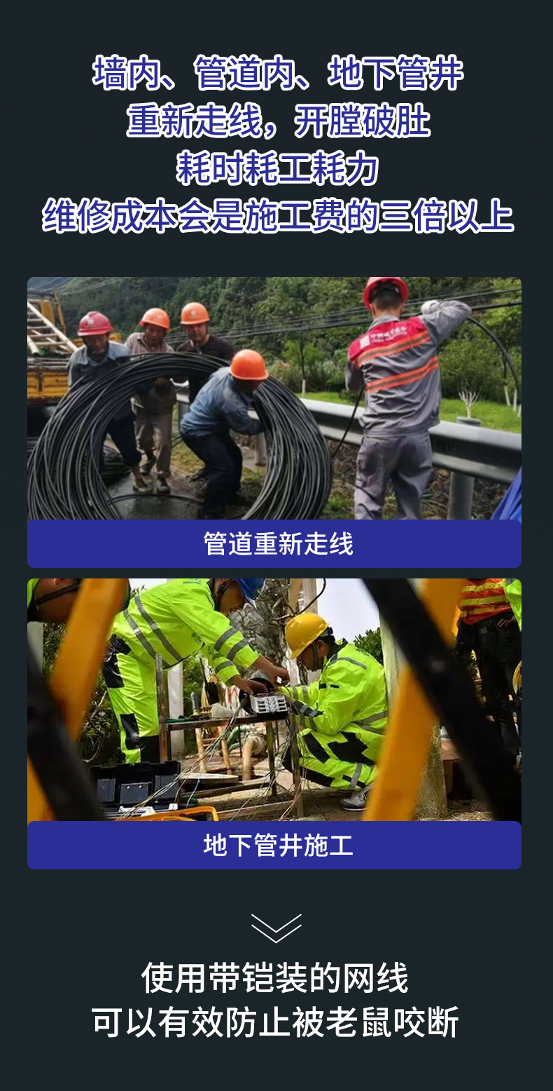 安普室外六類鎧甲屏蔽網線防老鼠咬可地埋鎧裝防水防曬戶外網絡線